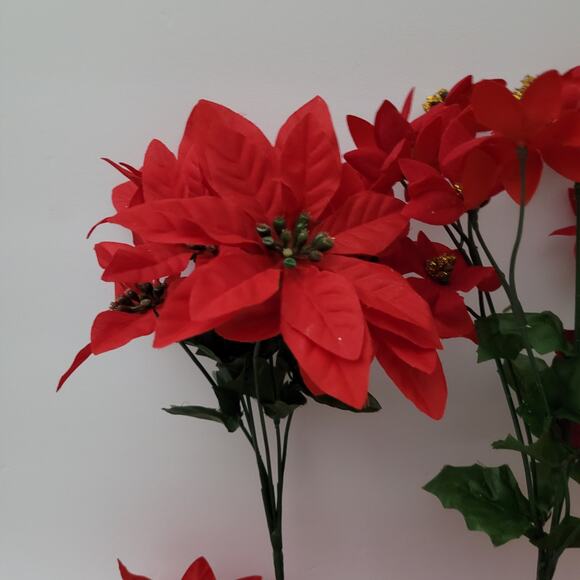 Set of 6 Artificial Red Poinsettia Bushes - Picture 7 of 8